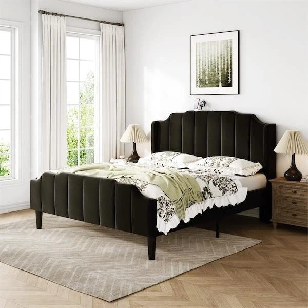 New Queen Size Black Upholstered Platform Bed BRAND NEW - photo 3