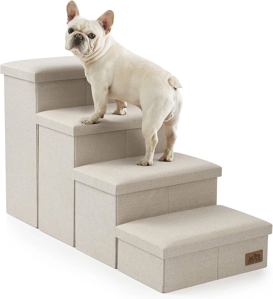 COZY KISS Dog Stairs with Storage, 22" H Wider Dog Steps, 4-Step