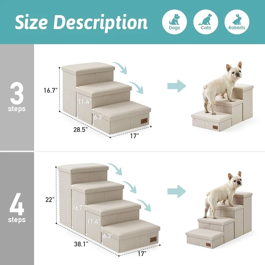 COZY KISS Dog Stairs with Storage, 22" H Wider Dog Steps, 4-Step - photo 2