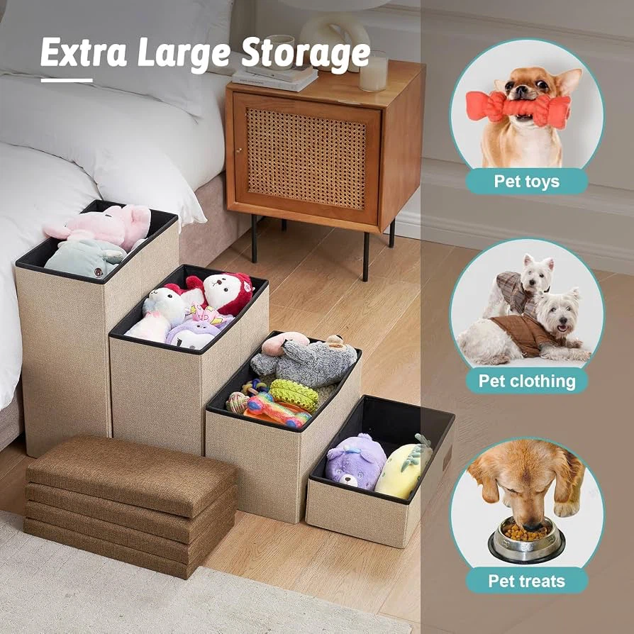 COZY KISS Dog Stairs with Storage, 22" H Wider Dog Steps, 4-Step - photo 3