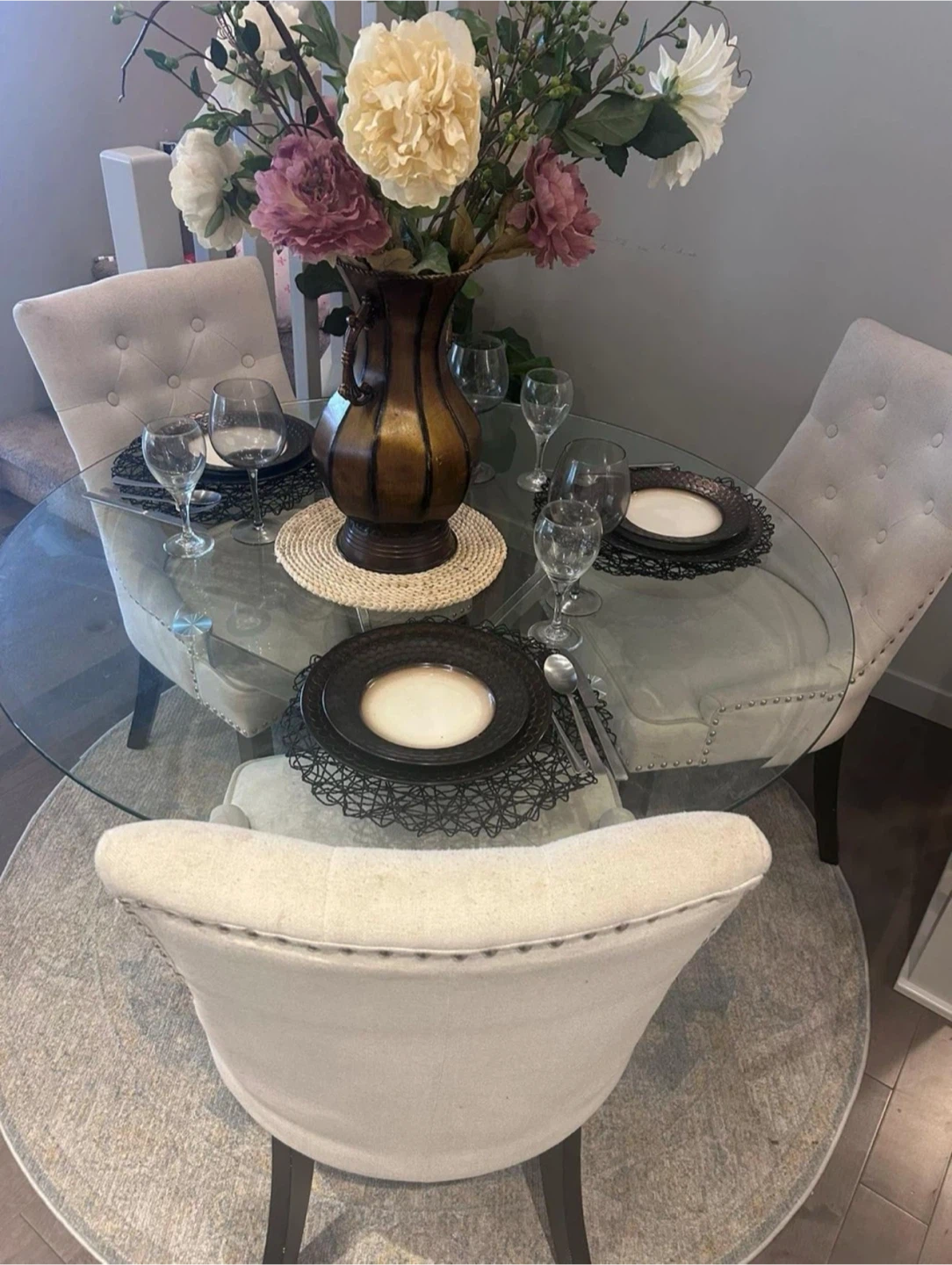 Glass Dining Table with 4 Upholstered Chairs - photo 2