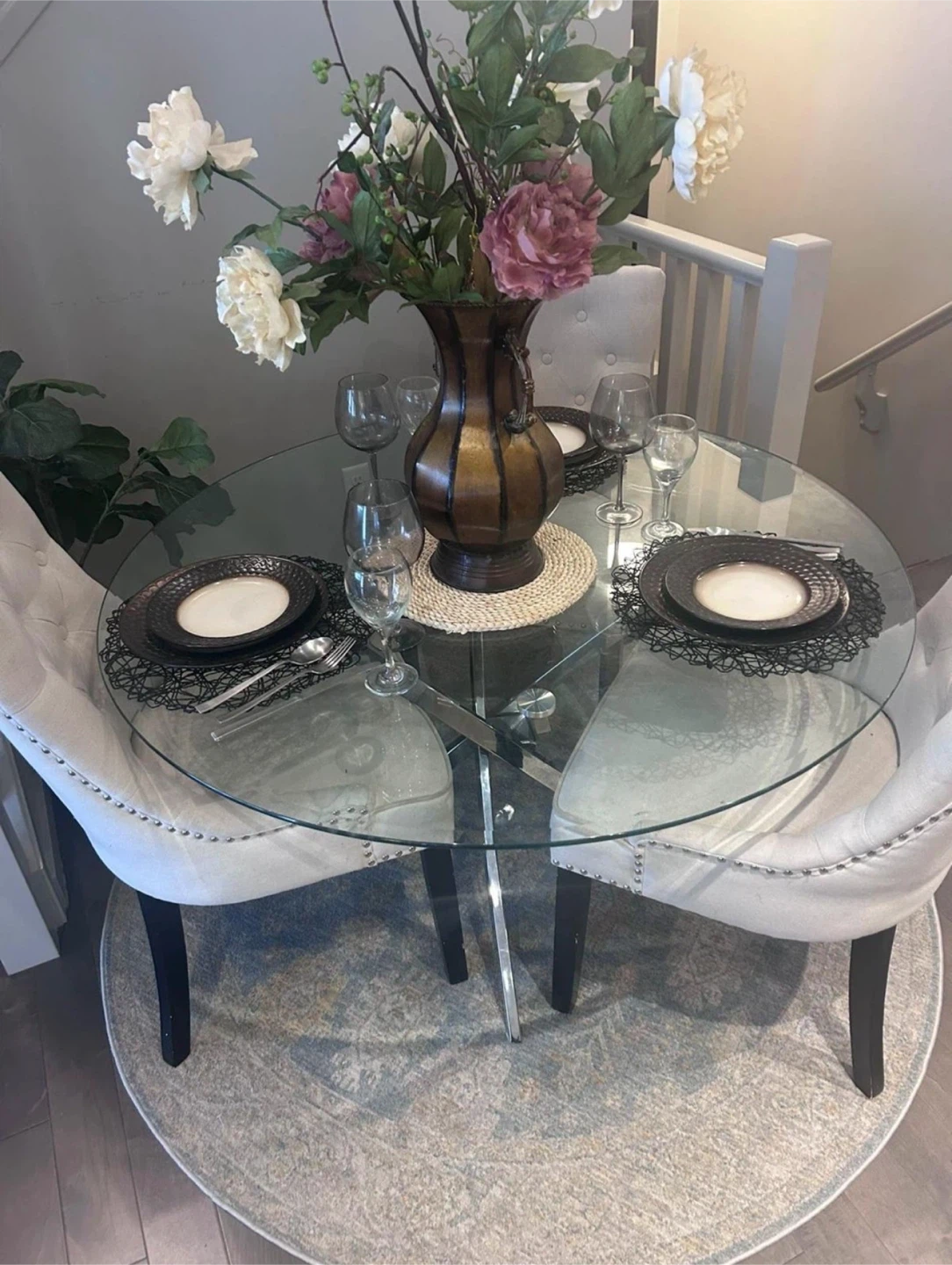 Glass Dining Table with 4 Upholstered Chairs - photo 3
