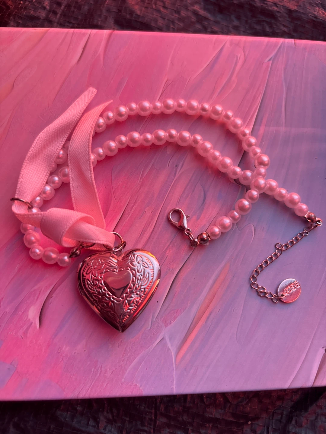 Ardene Pink Pearl Heart Locket Necklace - photo 2
