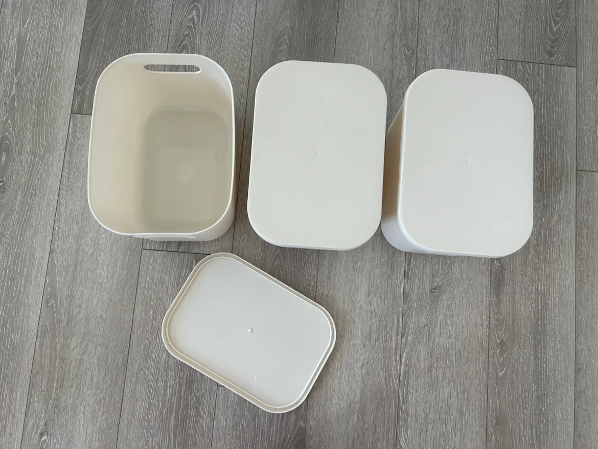 Set of 3 White Storage Bins with Lids - photo 4