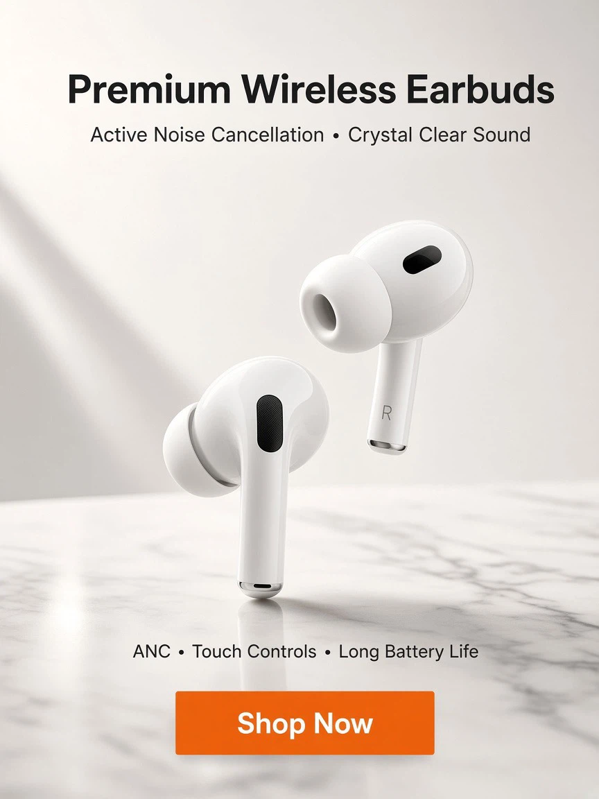 Premium White Wireless Earbuds
