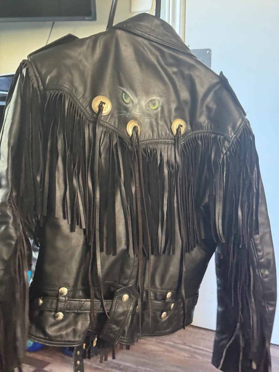 Vintage Black Leather Fringe Jacket with Matching Bag - photo 2