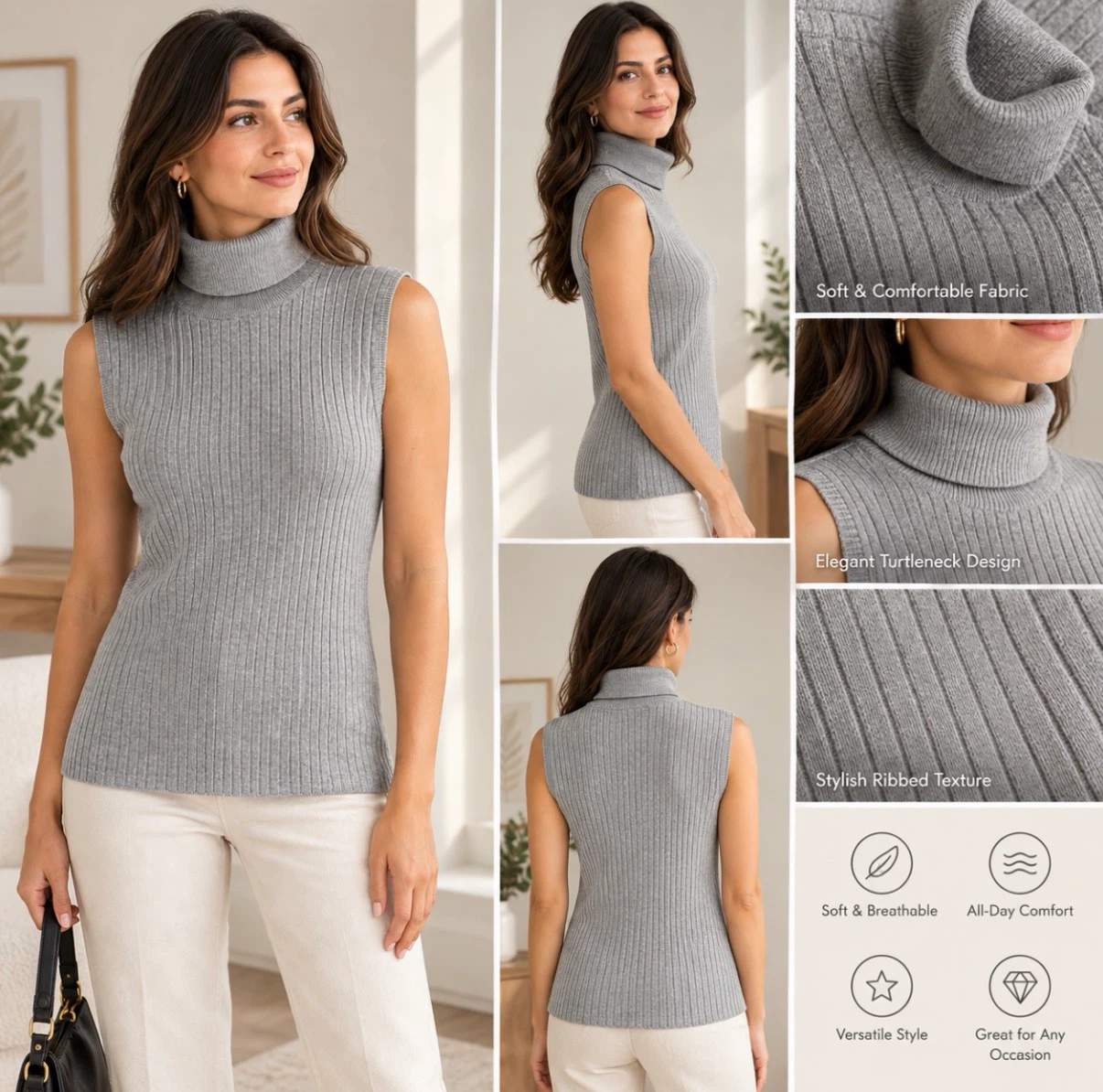 RW&CO. Gray Ribbed Sleeveless Turtleneck Top - photo 2