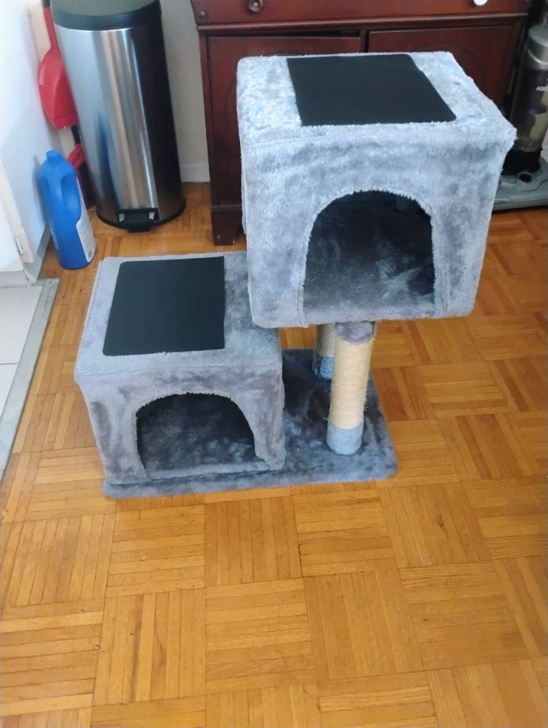 Grey Two-Level Cat Condo