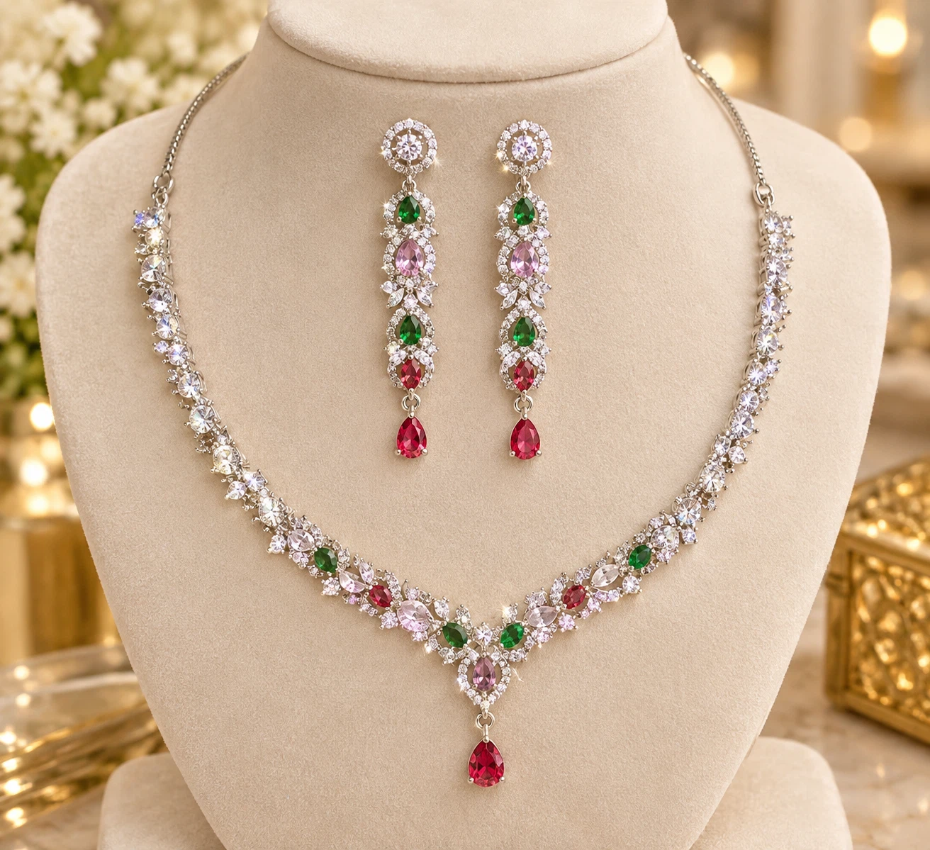 Cubic Zirconia Necklace and Earring Set