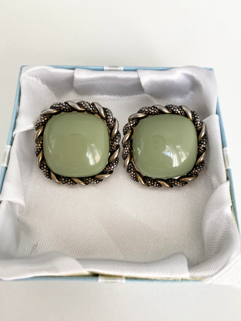 Green Chunky Round Square Stud Earrings