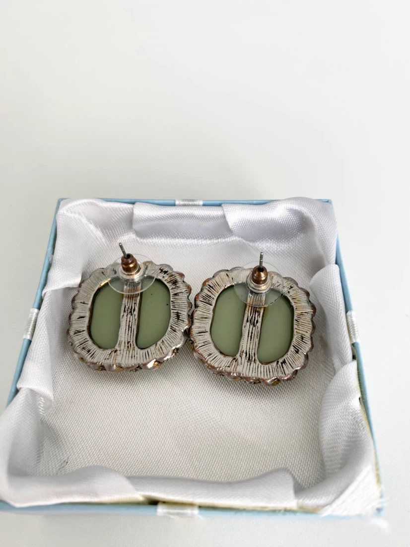 Green Chunky Round Square Stud Earrings - photo 2