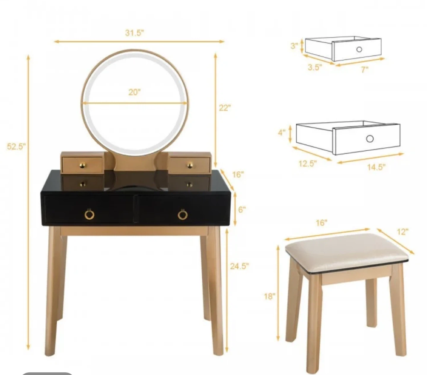 Vanity Table with LED Mirror - photo 3
