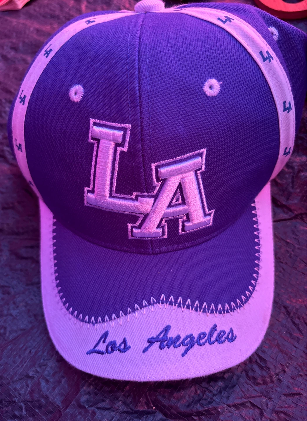 Los Angeles LA Baseball Cap Purple and White