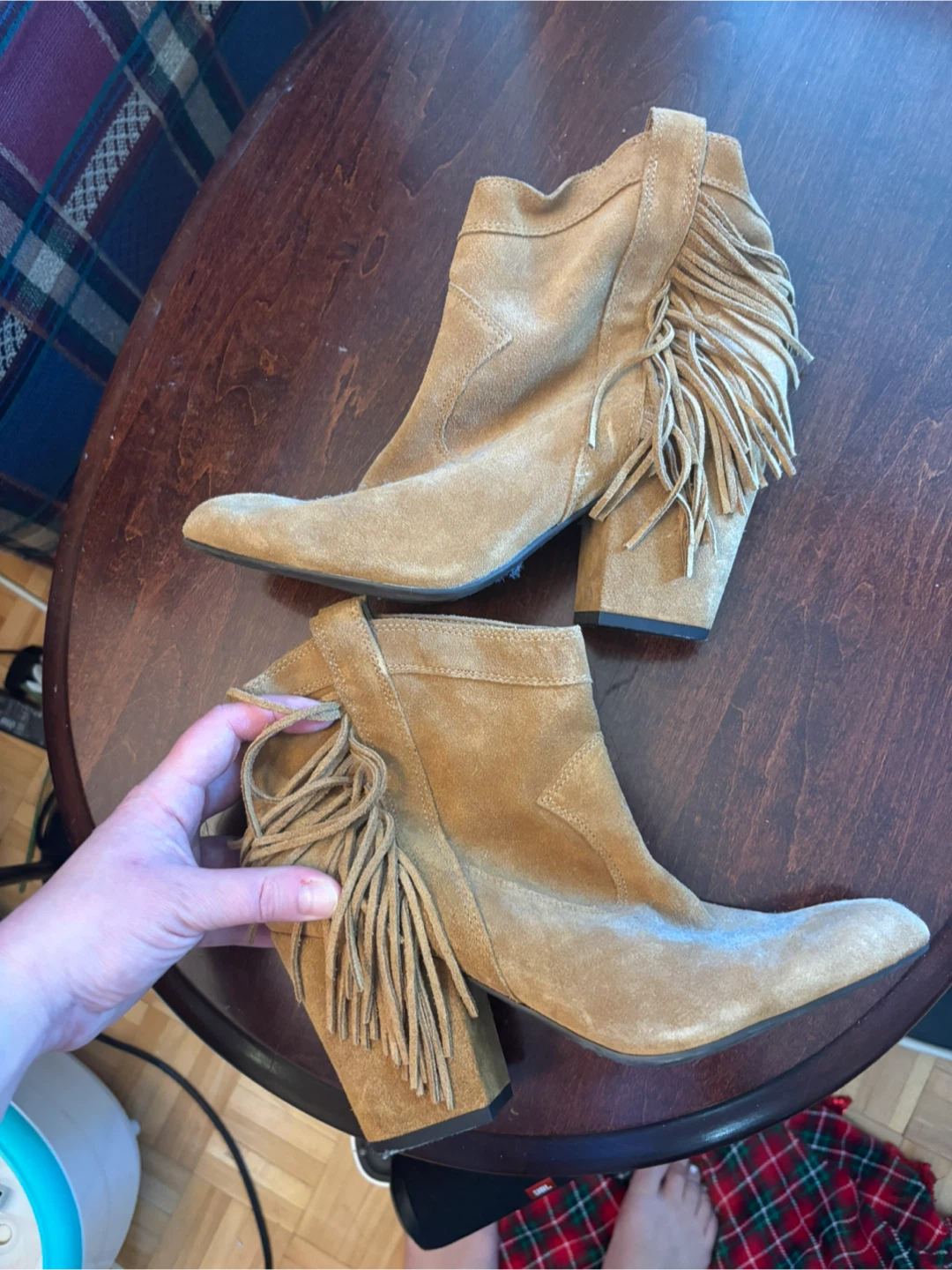 Tan Suede Fringe Ankle Boots