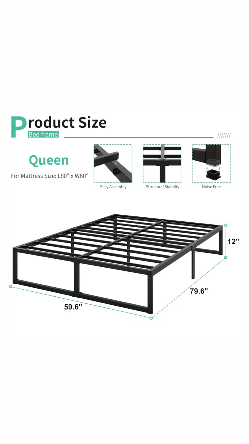 12” Queen Size Metal Bed Frame - photo 2