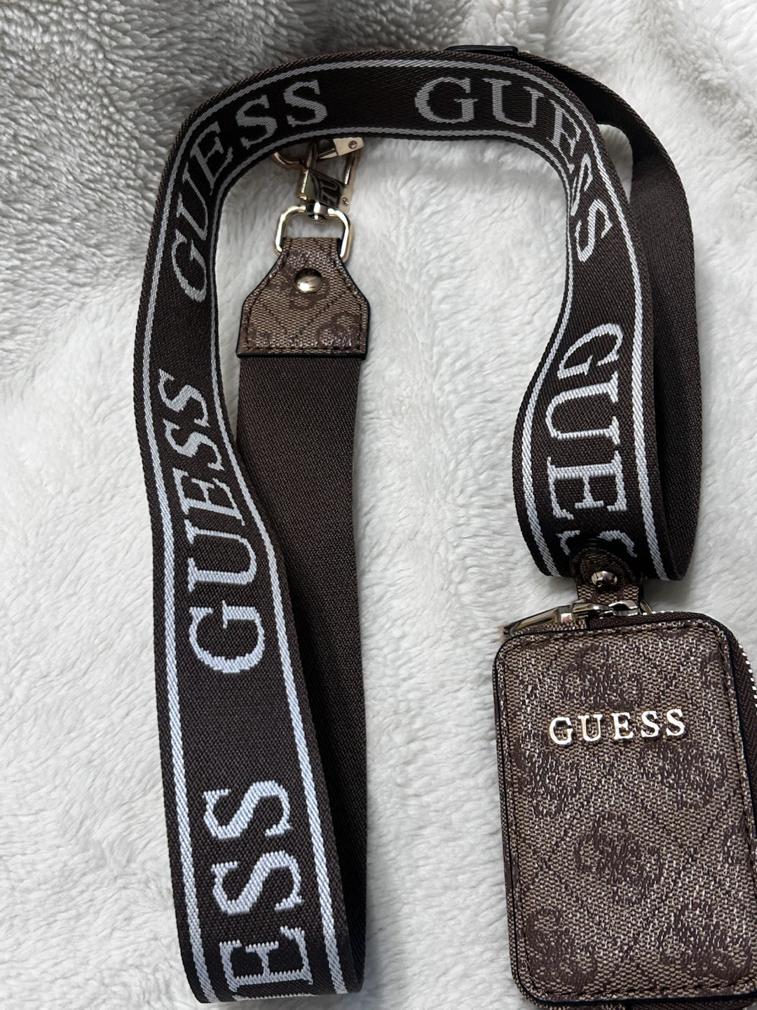 Guess Brown Logo Small Pouch with Strap