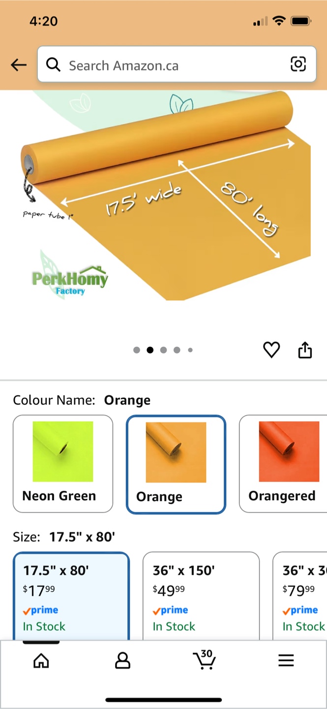 Perkhomy Kraft Paper Roll - Orange, 17.5" x 80'