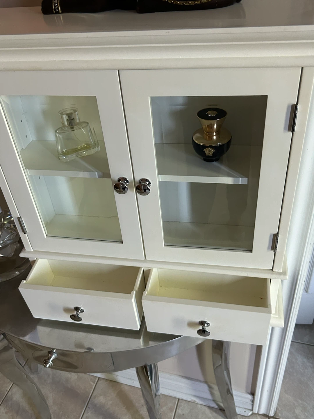 White Wall-Mount Display Cabinet with Drawers - photo 2