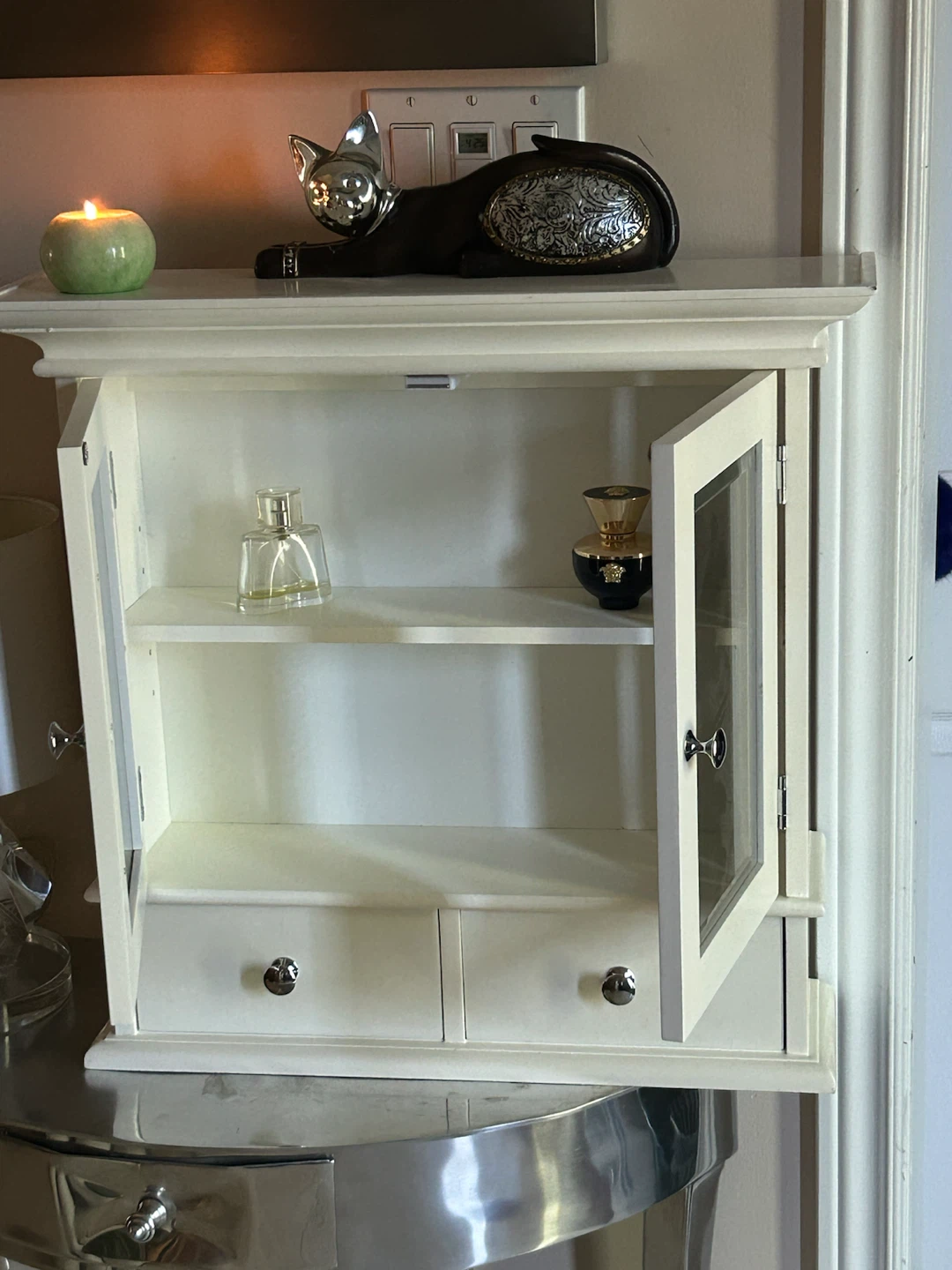 White Wall-Mount Display Cabinet with Drawers - photo 3