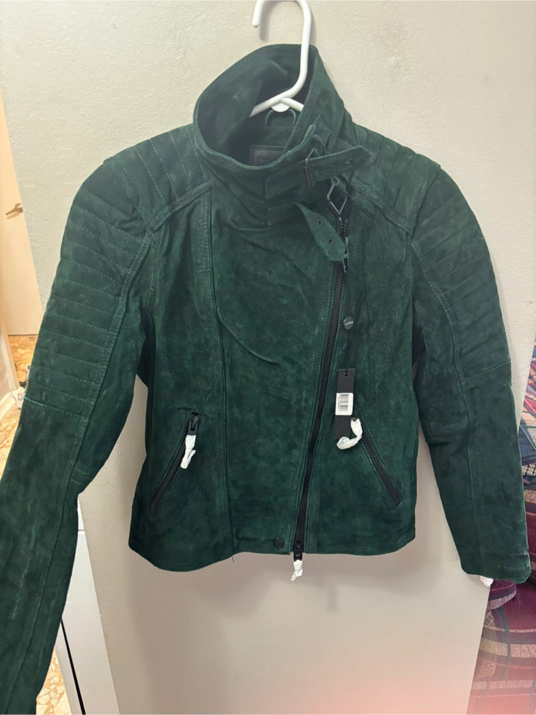 BLANKNYC Dark Green Suede Moto Jacket