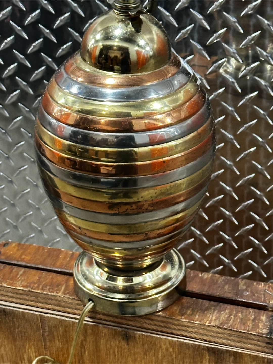 Vintage 1970s Mixed-Metal Stacked Ring Table Lamp - photo 2
