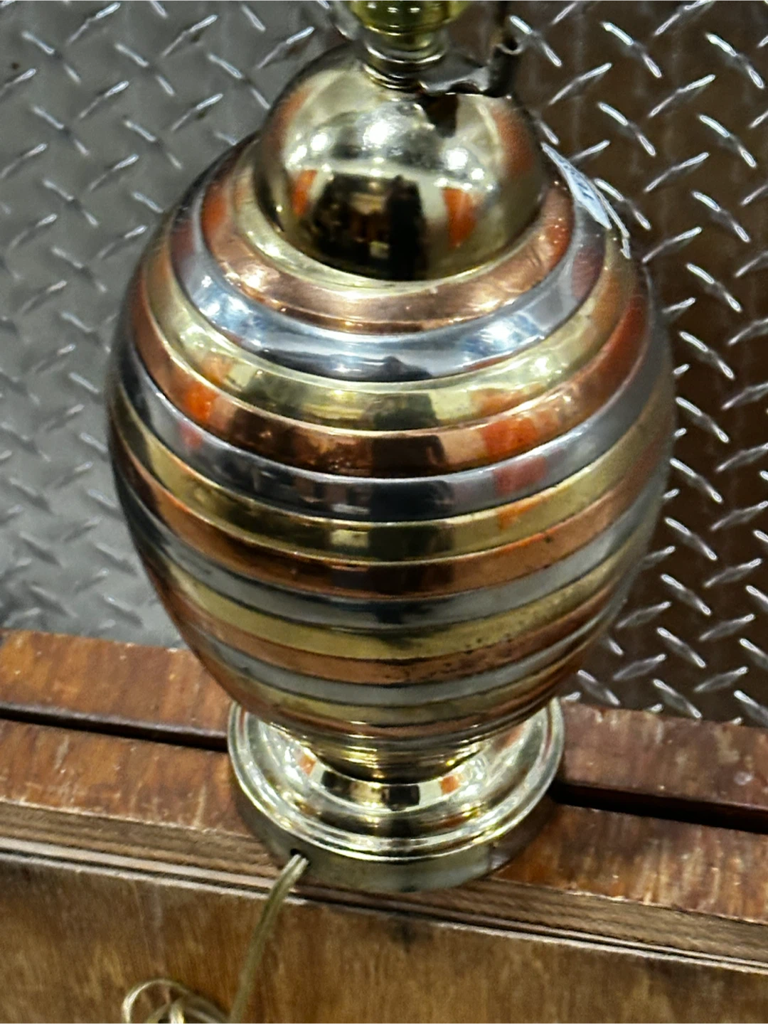 Vintage 1970s Mixed-Metal Stacked Ring Table Lamp - photo 3