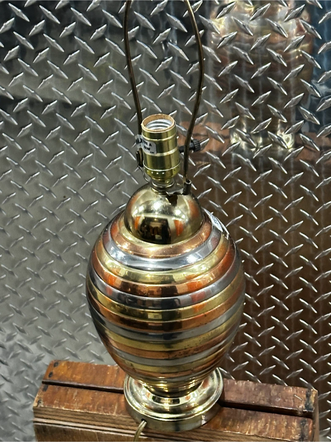 Vintage 1970s Mixed-Metal Stacked Ring Table Lamp - photo 4