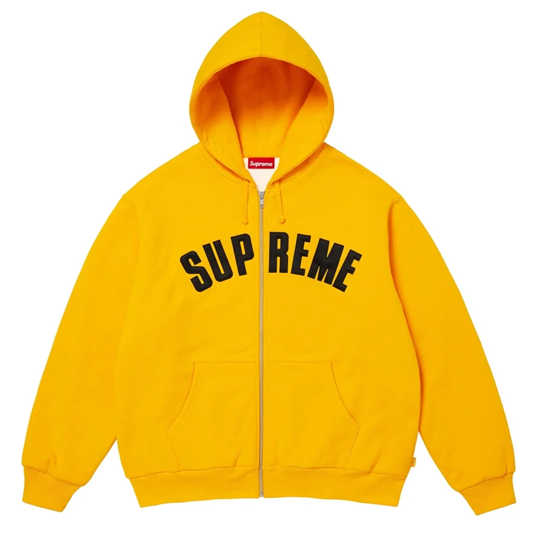 Supreme Arch Logo Zip Up Hoodie Yellow