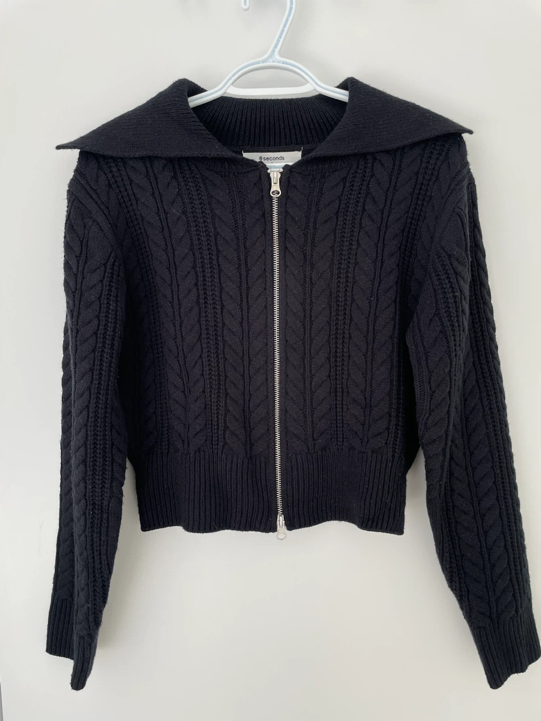 8 Seconds Black Cable Knit Zip-Up Sweater