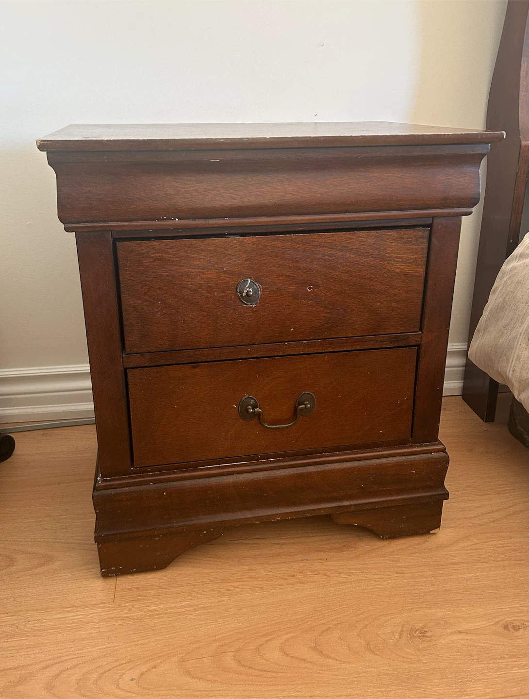 Dark Wood 2-Drawer Nightstand