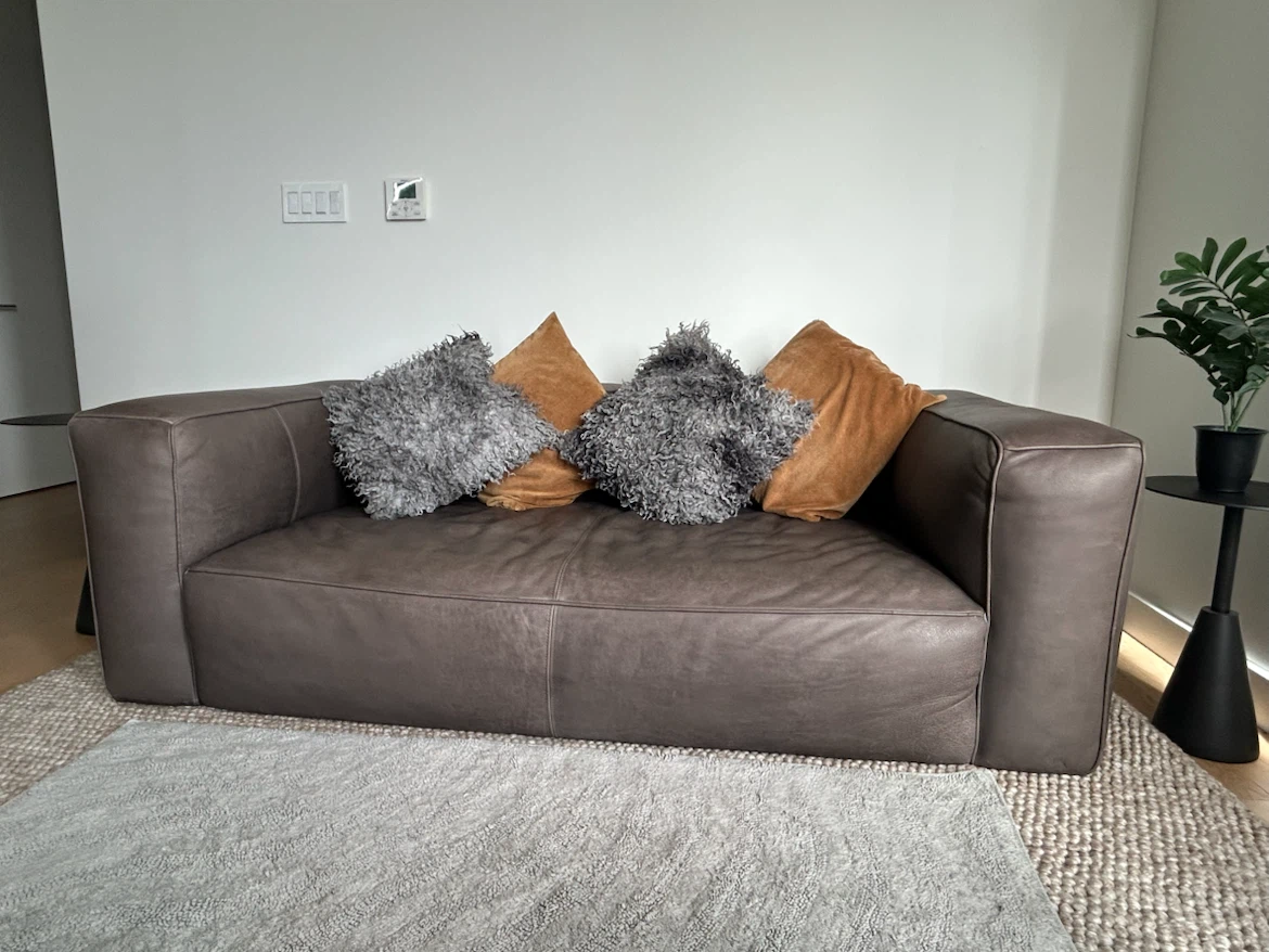 Arhaus Madrone apartment leather sofa and wool carpet: Pick up!!