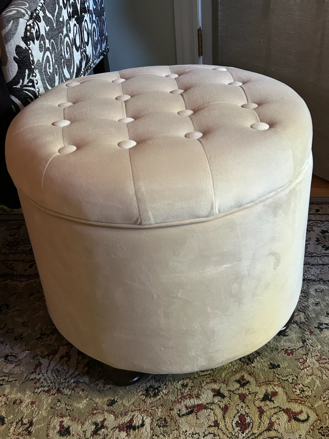 Winston Porter Round Button-Tufted Storage Ottoman