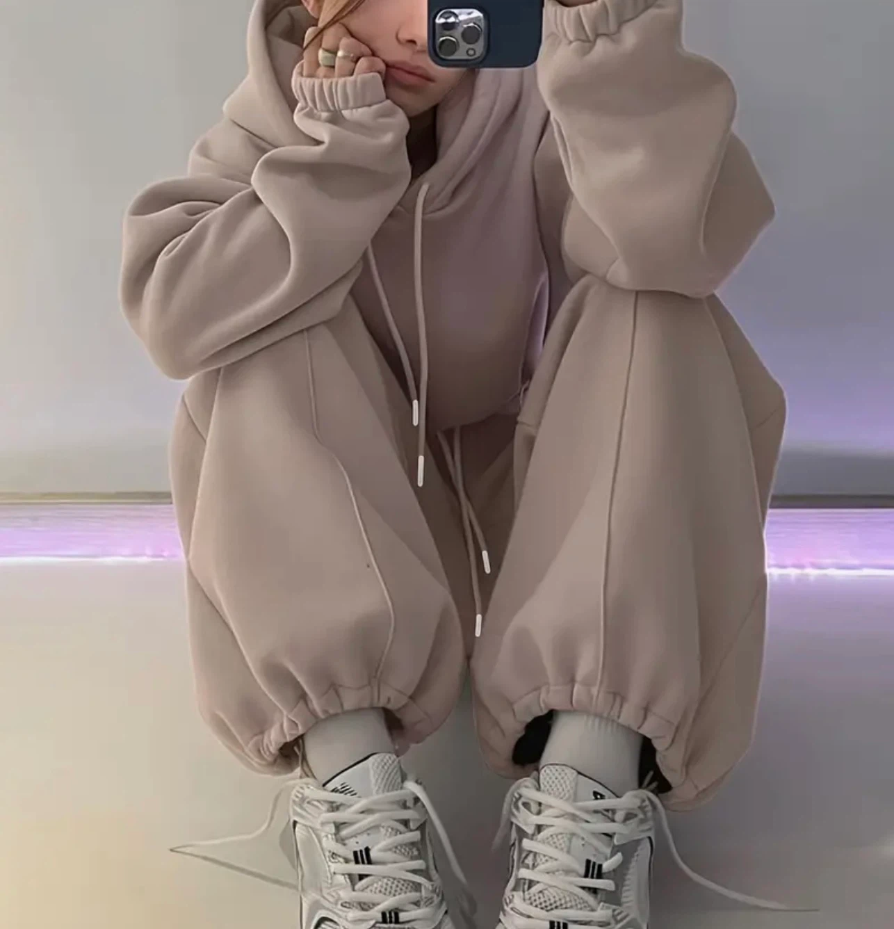 Beige Crop Hoodie and Jogger Set - photo 5