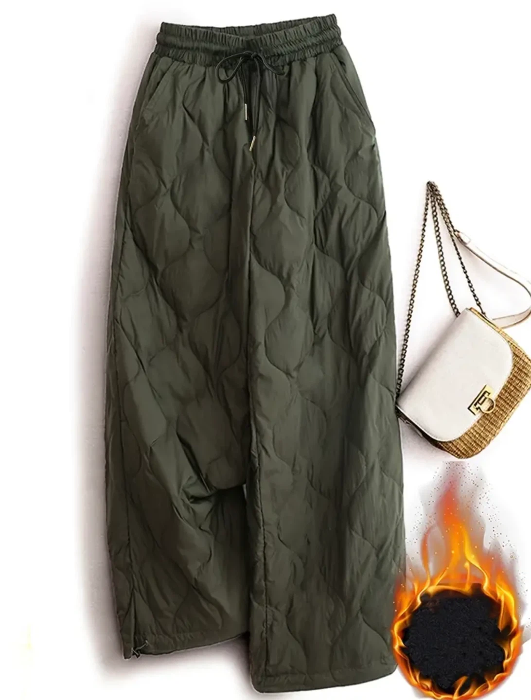 Olive Quilted Drawstring Trousers