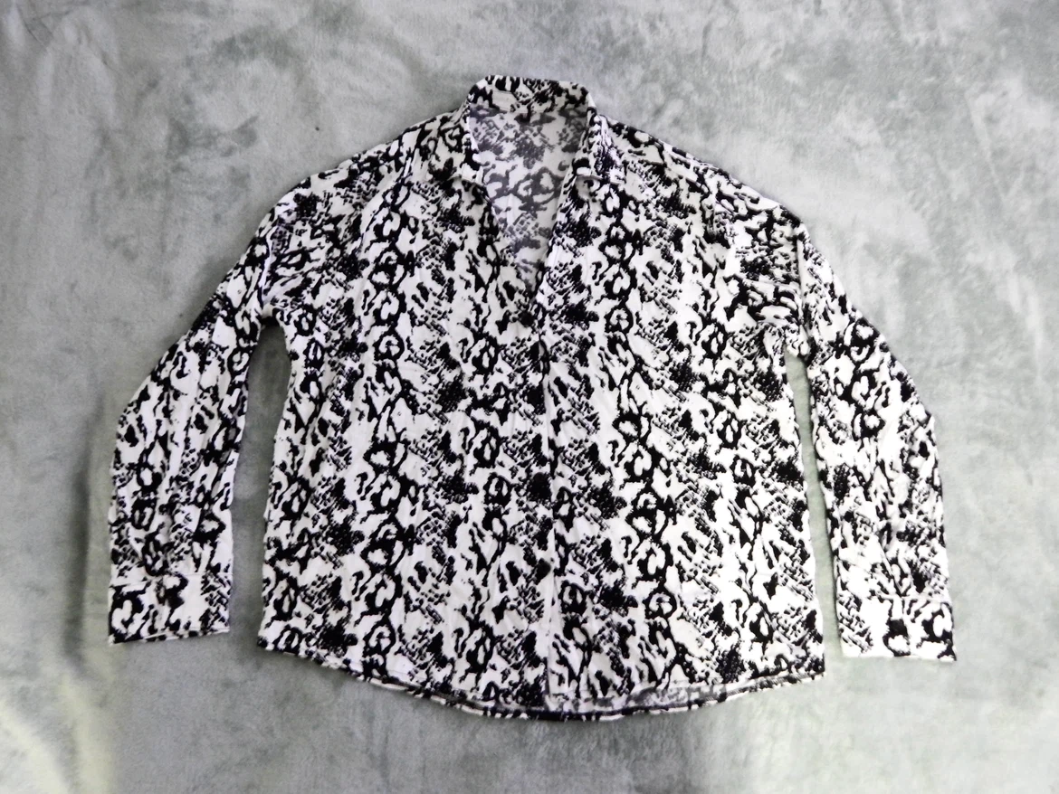 Black and white snakeskin print button-up shirt