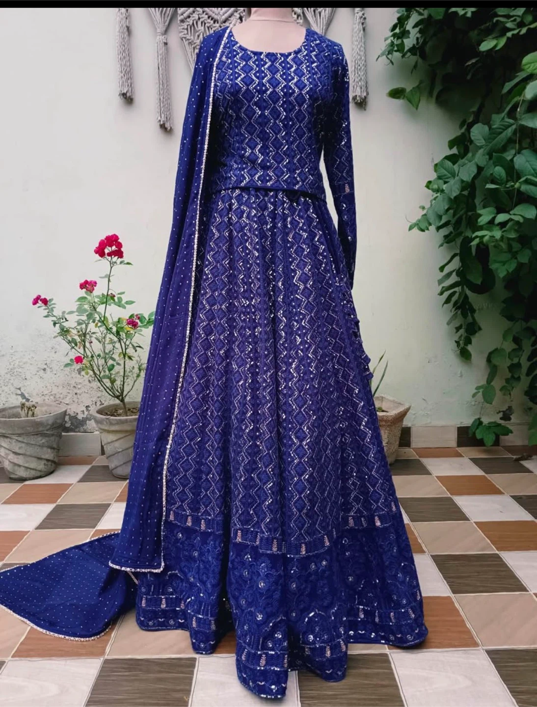 Blue Embroidered Lehenga Set