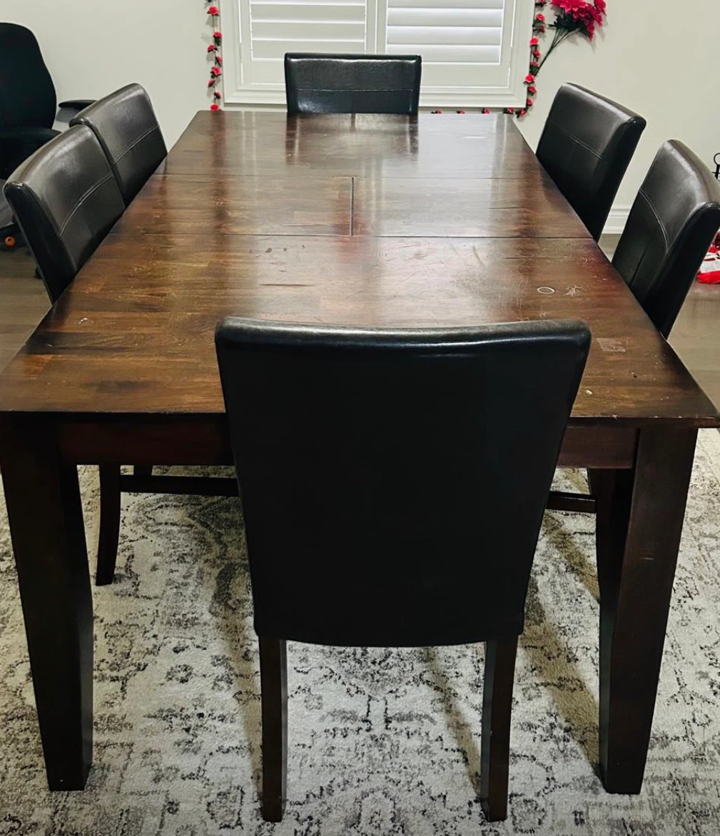 Extendable Dark Wood Dining Table and 6 Chairs