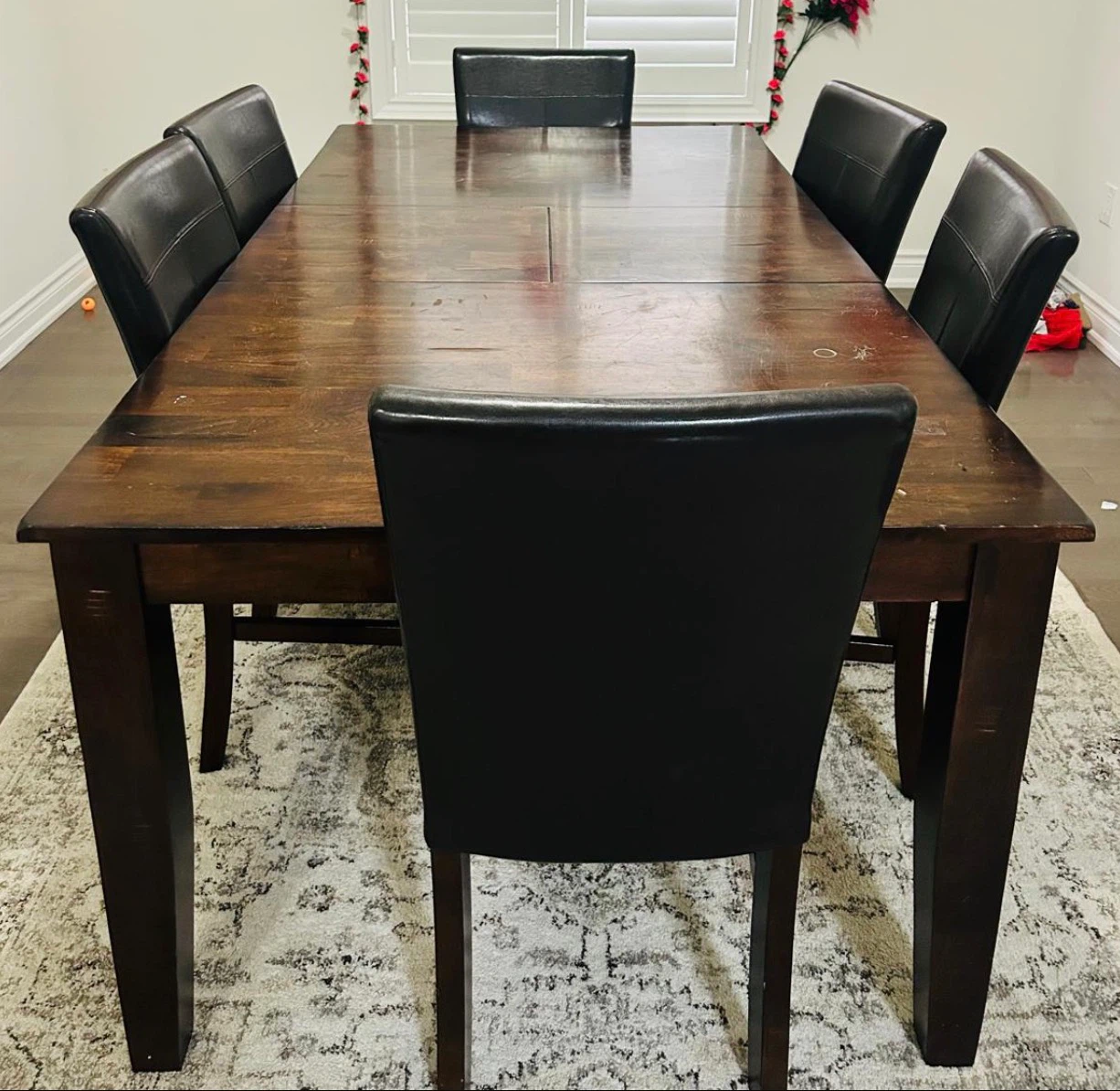 Extendable Dark Wood Dining Table and 6 Chairs - photo 2