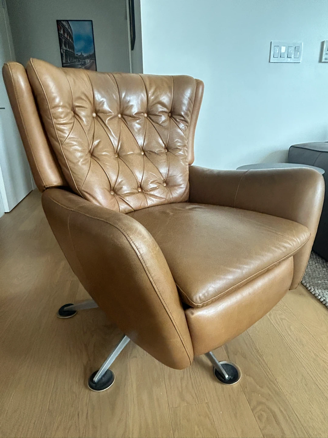 Pottery Barn Wells Leather Swivel Reclining chair: Pickup only!