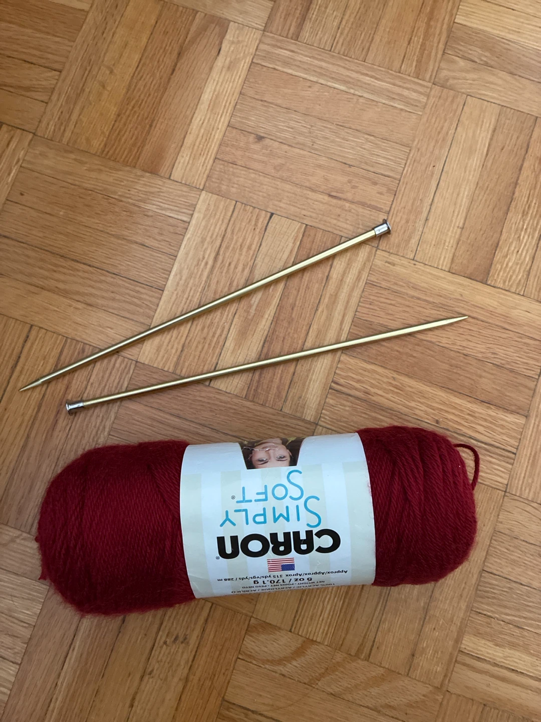 Caron Simply Soft yarn with knitting needles