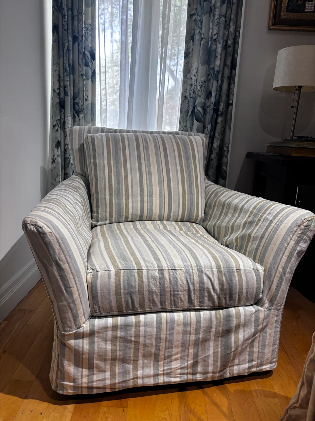 Crate & Barrel Swivel Striped Armchair