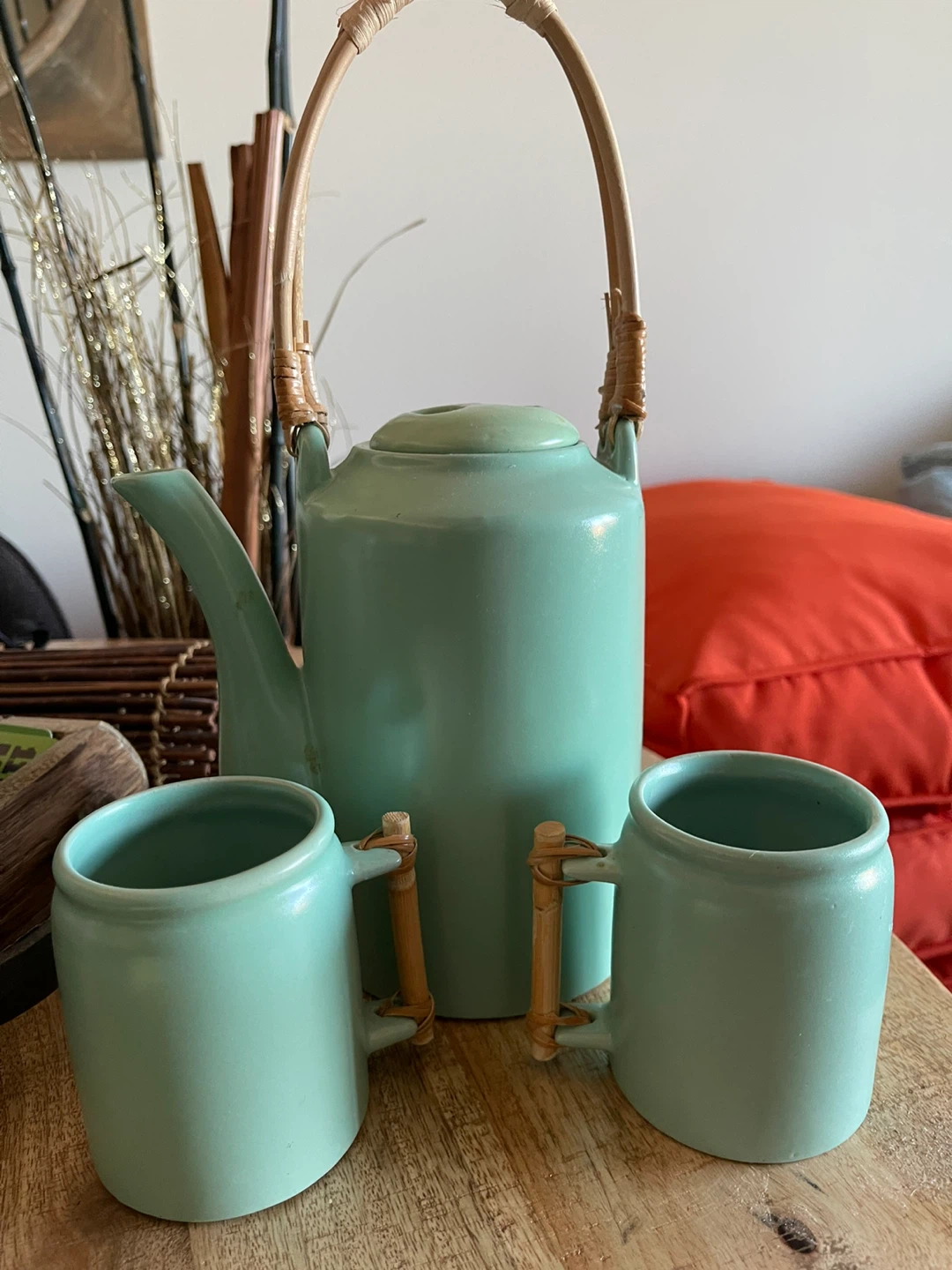 Ceramic Tea Set with Bamboo Handles