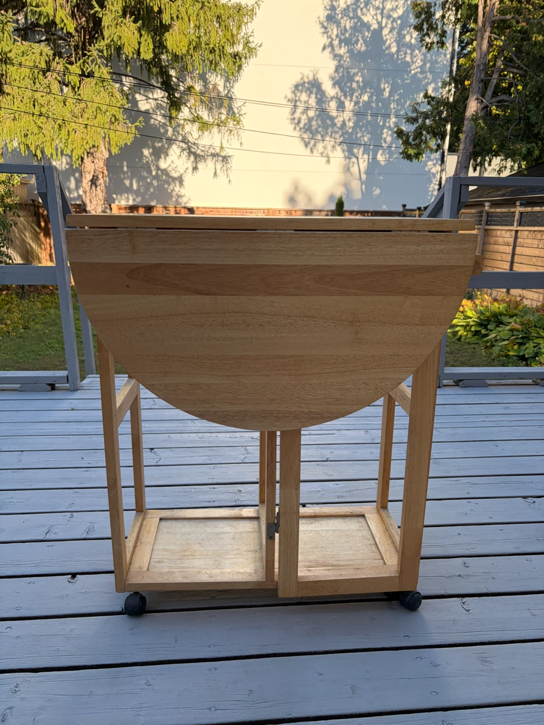 Wooden Drop-Leaf Kitchen Cart with Two Stools