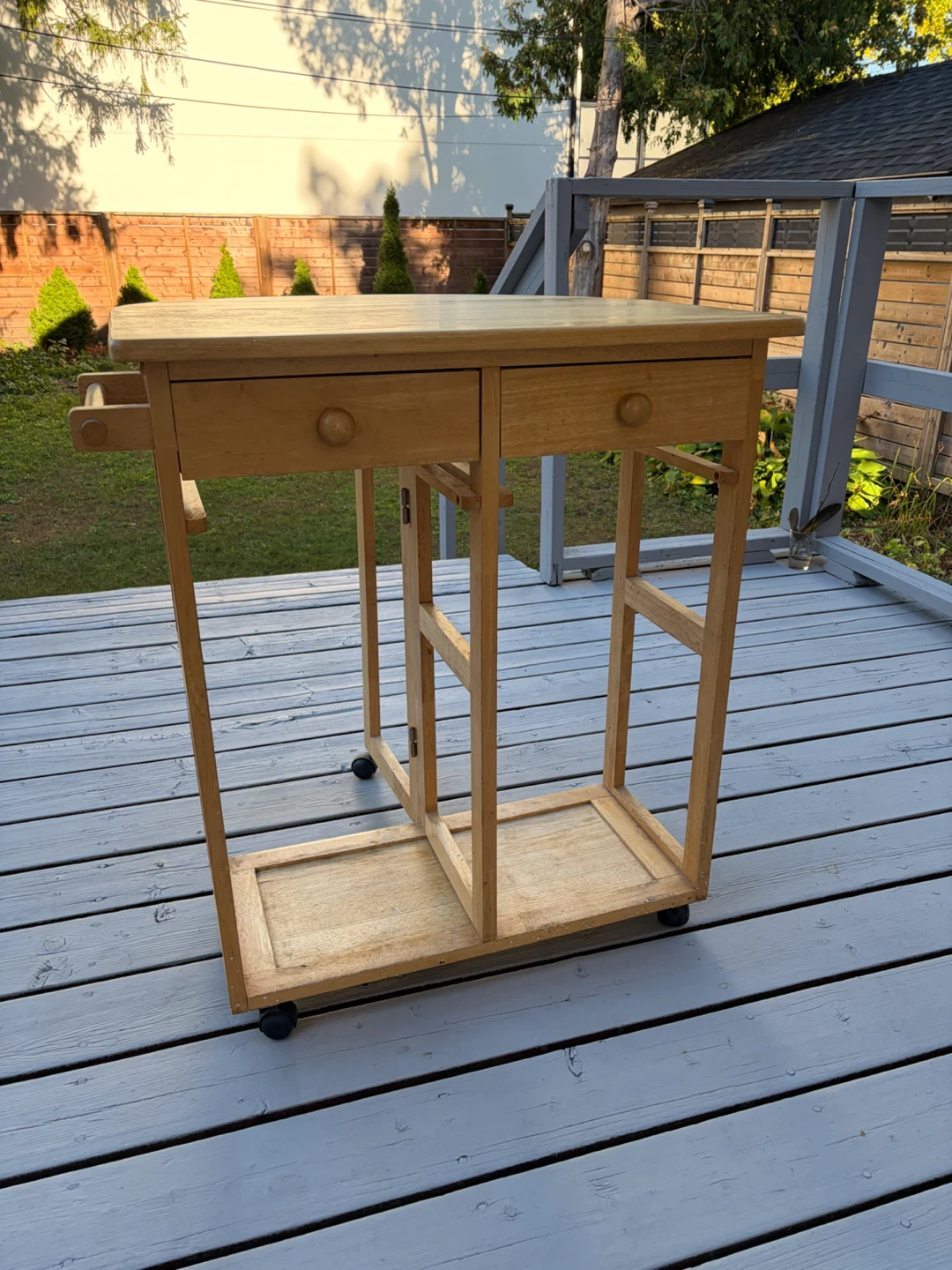 Wooden Drop-Leaf Kitchen Cart with Two Stools - photo 3
