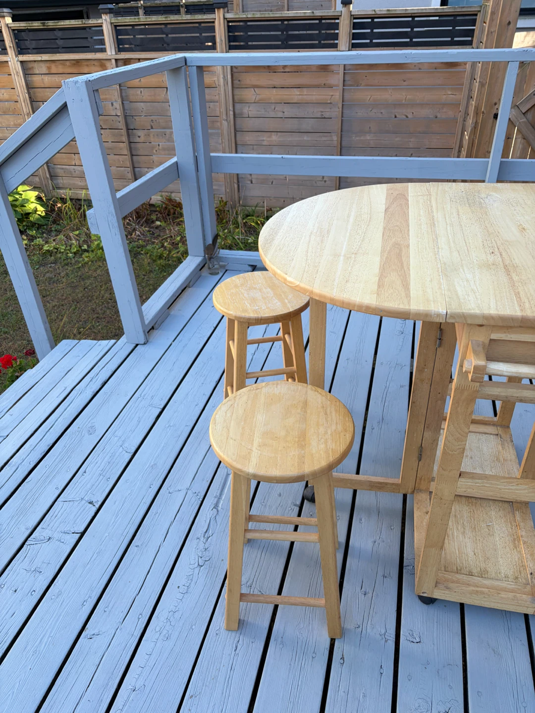 Wooden Drop-Leaf Kitchen Cart with Two Stools - photo 4