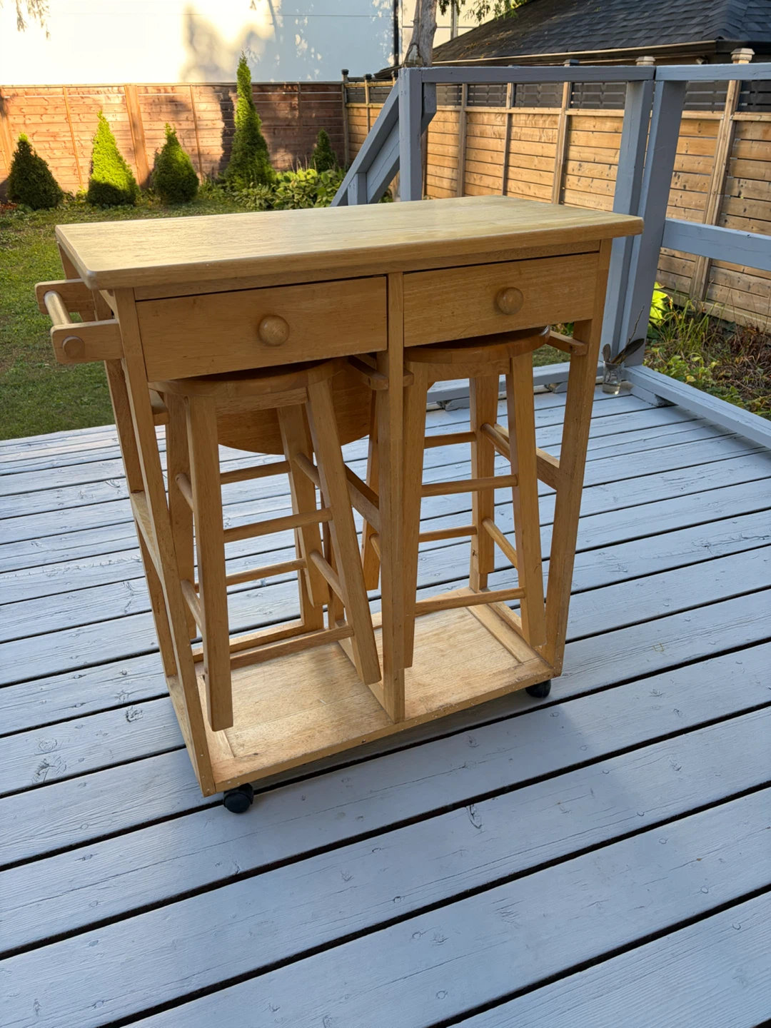 Wooden Drop-Leaf Kitchen Cart with Two Stools - photo 5