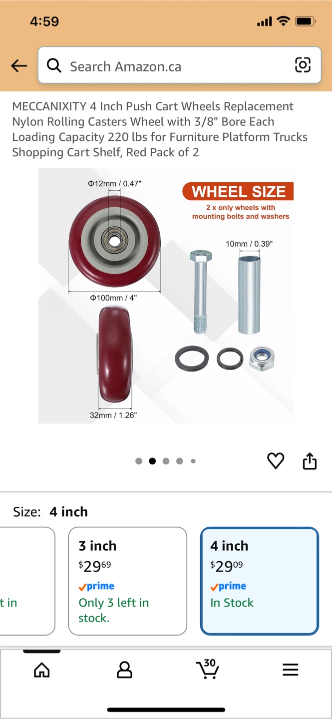 4 Inch Push Cart Wheels, Pack of 2