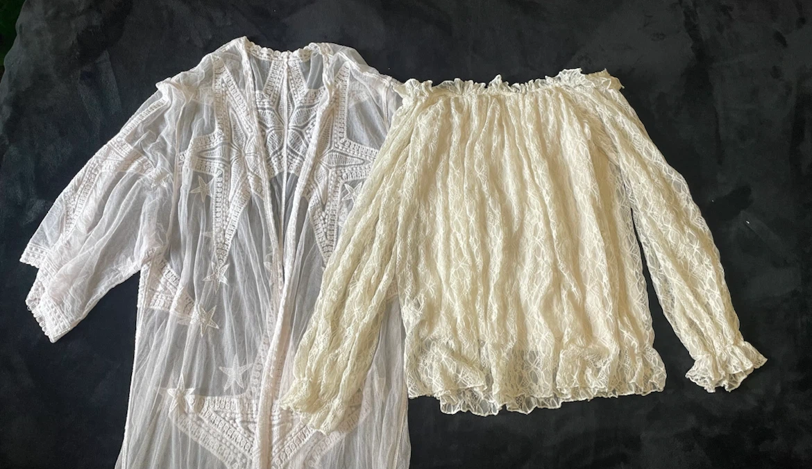 2pcs Mix Lace Kimono Cover Up and Off shoulder top