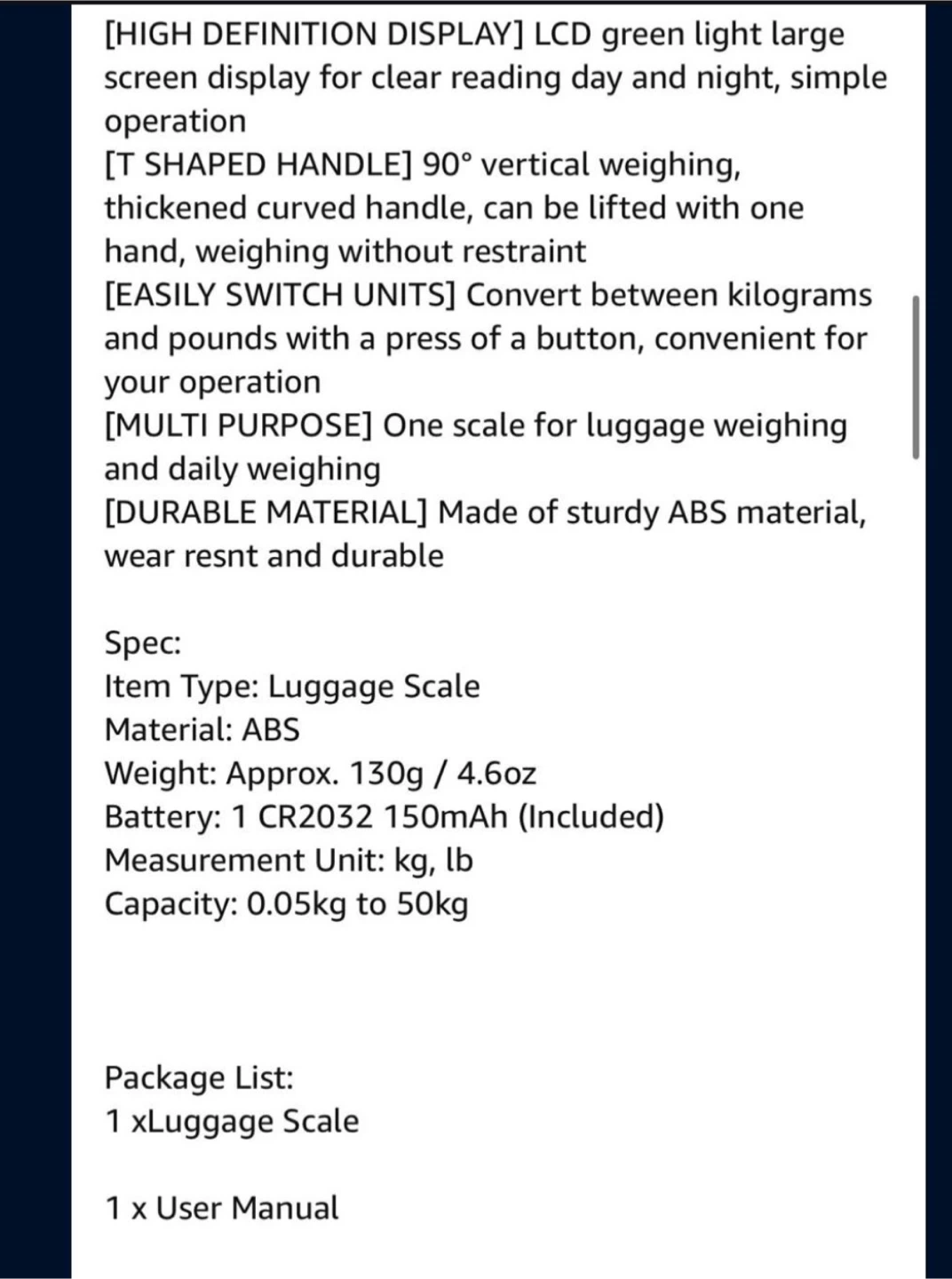 Electronic Luggage Scale 50kg/110lb - photo 3