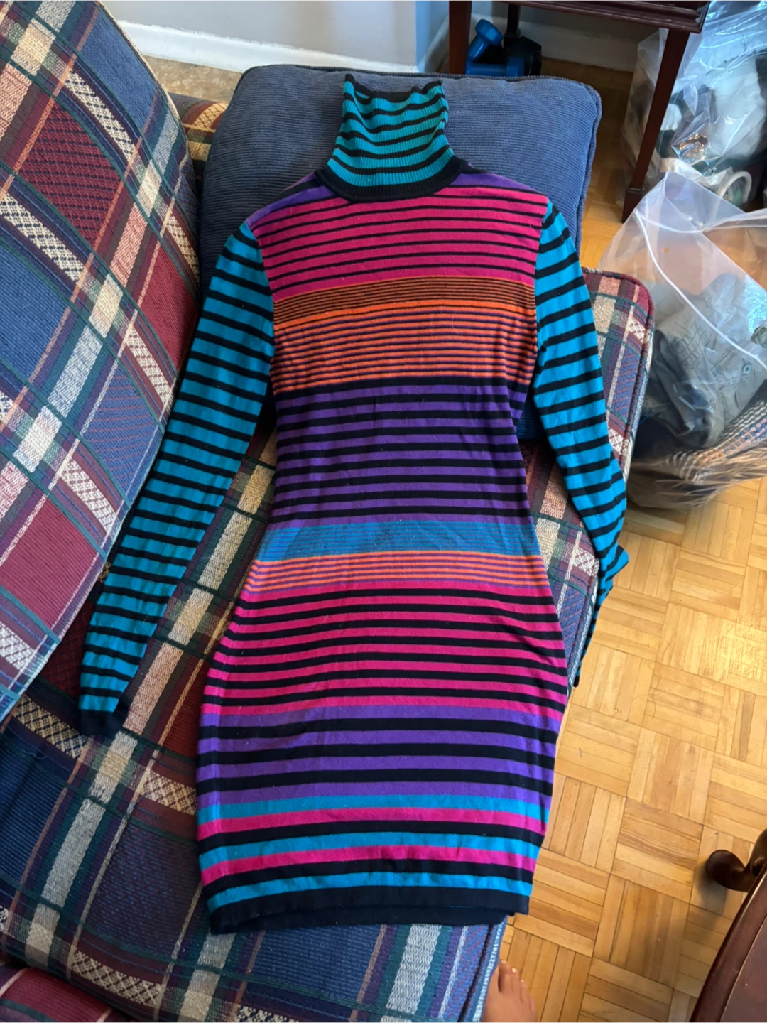 Striped Turtleneck Sweater Dress
